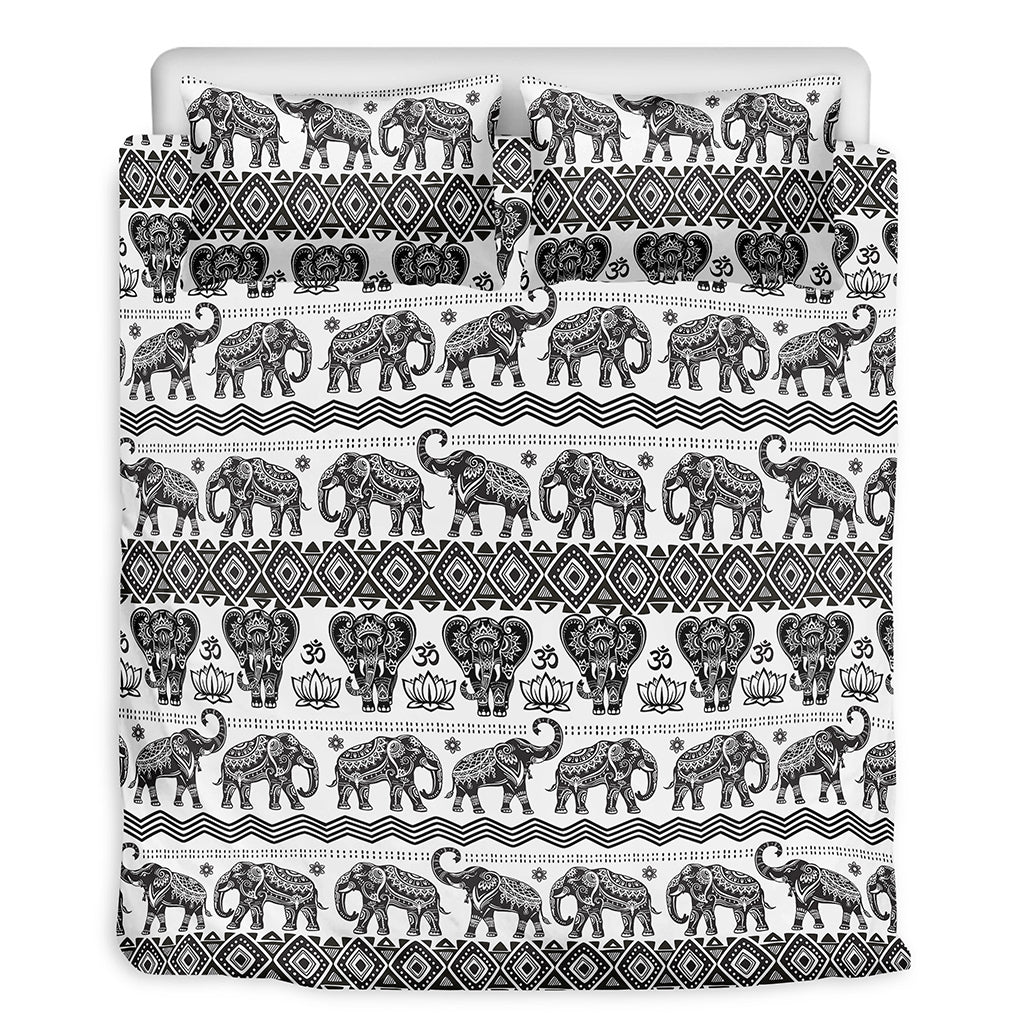 White And Black Indian Elephant Print Duvet Cover Bedding Set