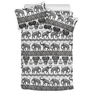 White And Black Indian Elephant Print Duvet Cover Bedding Set