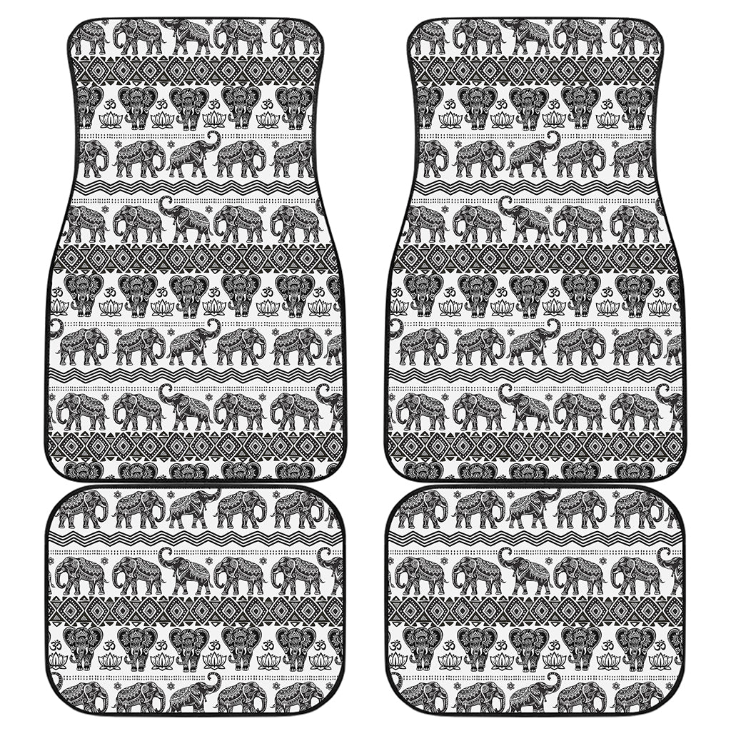 White And Black Indian Elephant Print Front and Back Car Floor Mats