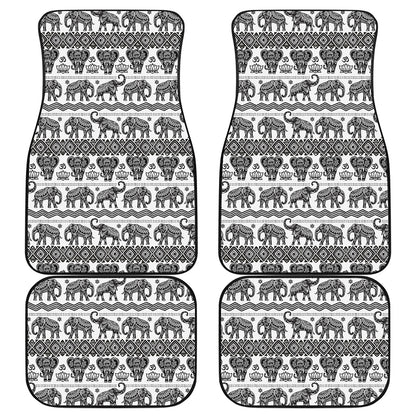 White And Black Indian Elephant Print Front and Back Car Floor Mats