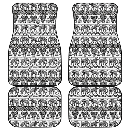 White And Black Indian Elephant Print Front and Back Car Floor Mats