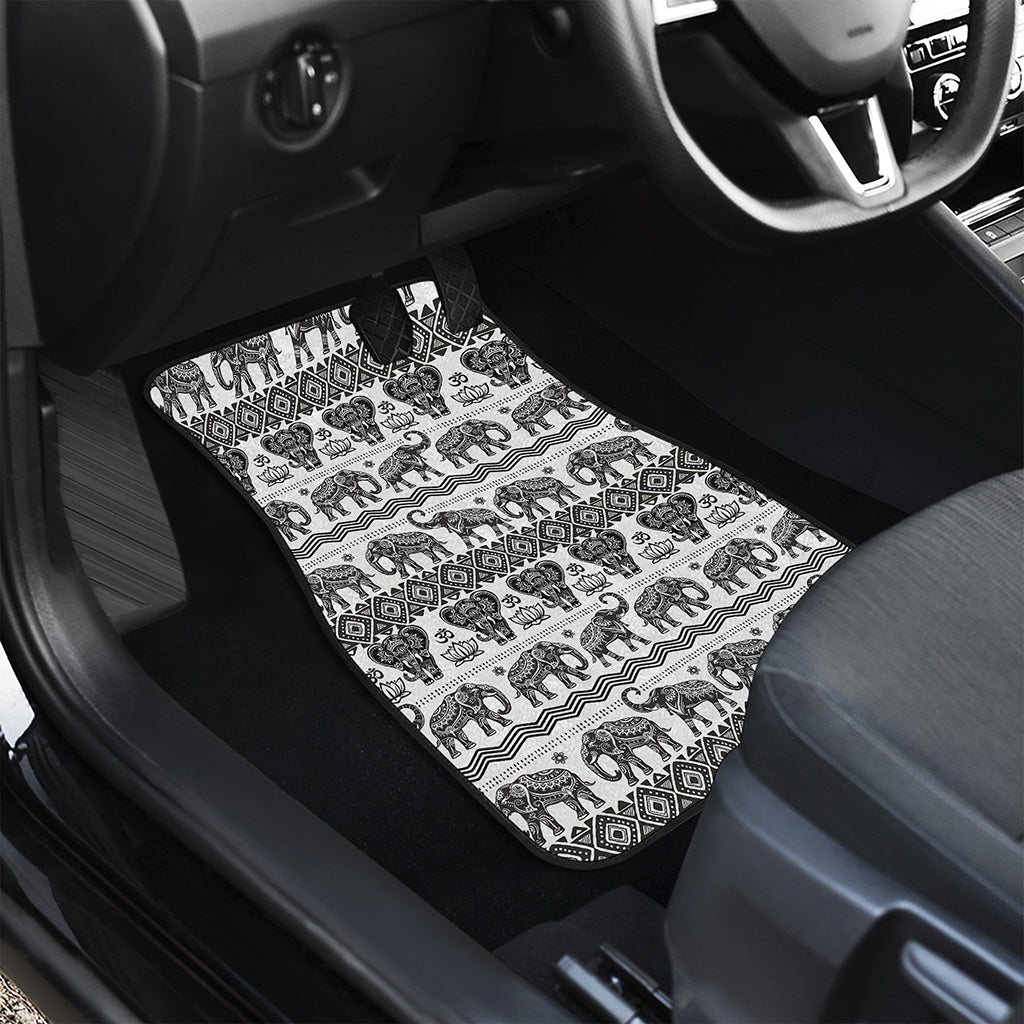 White And Black Indian Elephant Print Front and Back Car Floor Mats