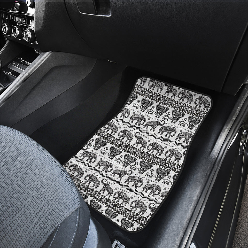 White And Black Indian Elephant Print Front and Back Car Floor Mats