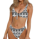 White And Black Indian Elephant Print Front Bow Tie Bikini
