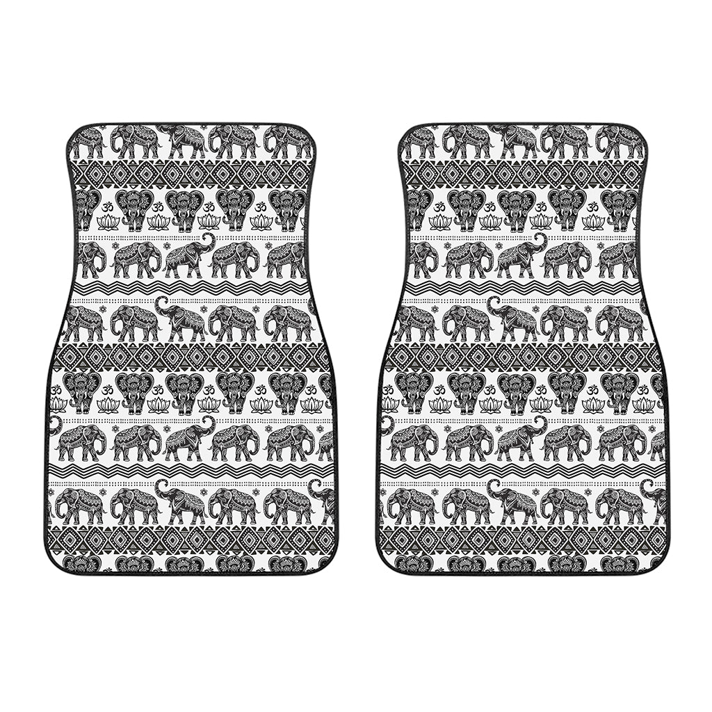 White And Black Indian Elephant Print Front Car Floor Mats