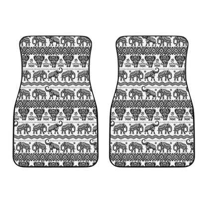 White And Black Indian Elephant Print Front Car Floor Mats