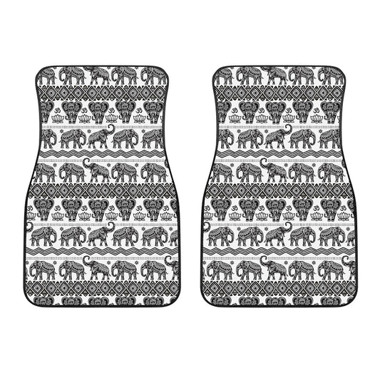 White And Black Indian Elephant Print Front Car Floor Mats
