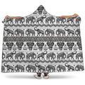 White And Black Indian Elephant Print Hooded Blanket