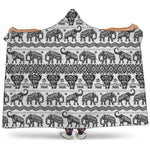 White And Black Indian Elephant Print Hooded Blanket