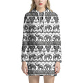White And Black Indian Elephant Print Pullover Hoodie Dress