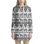 White And Black Indian Elephant Print Hoodie Dress