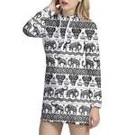 White And Black Indian Elephant Print Hoodie Dress