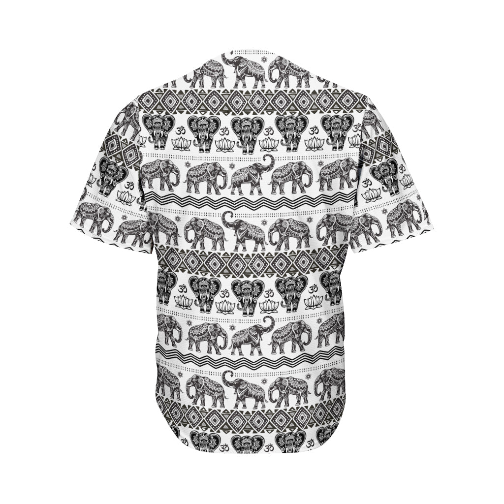 White And Black Indian Elephant Print Men's Baseball Jersey