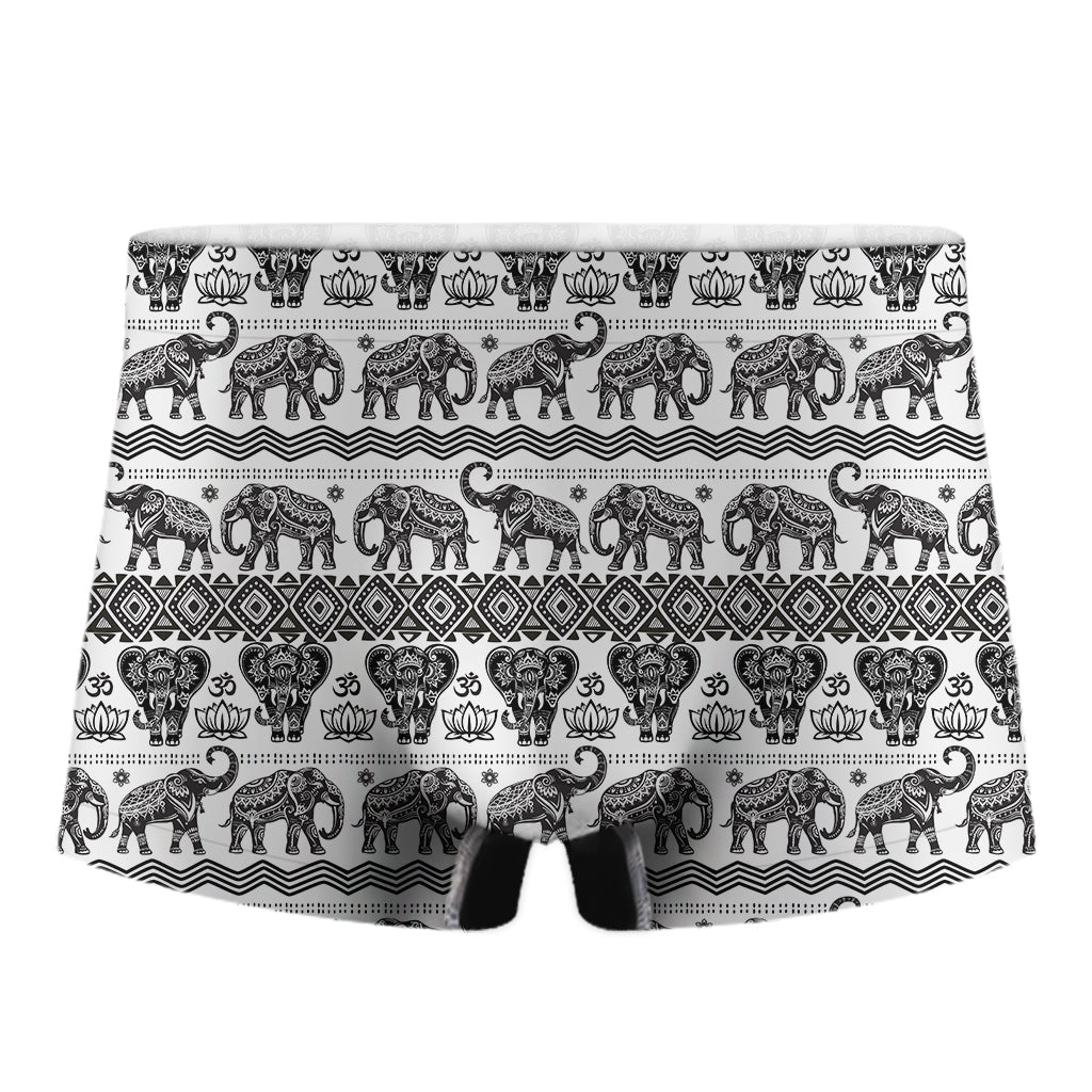 White And Black Indian Elephant Print Men's Boxer Briefs