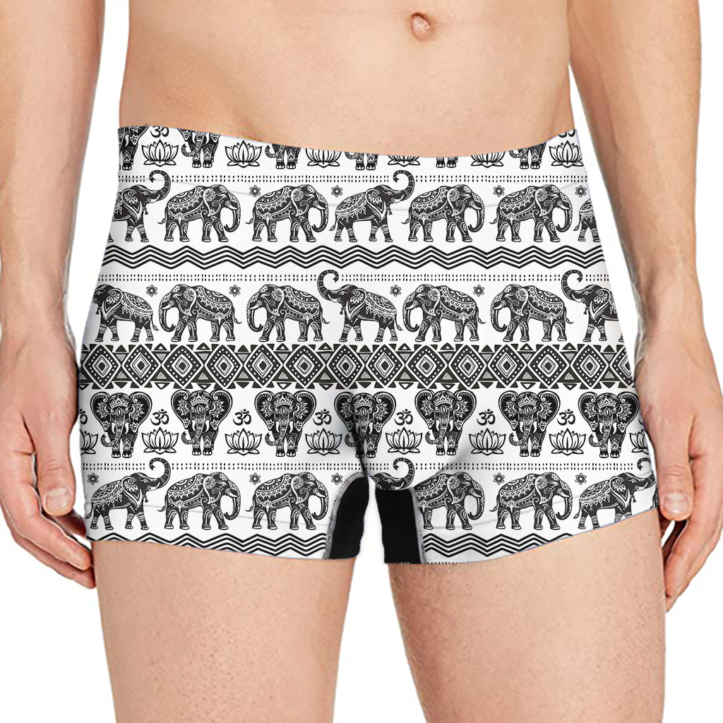 White And Black Indian Elephant Print Men's Boxer Briefs
