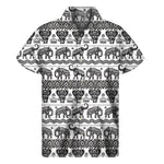 White And Black Indian Elephant Print Men's Short Sleeve Shirt