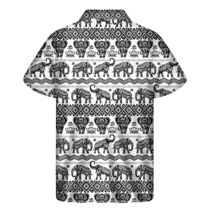 White And Black Indian Elephant Print Men's Short Sleeve Shirt