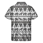 White And Black Indian Elephant Print Men's Short Sleeve Shirt