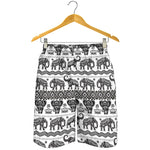 White And Black Indian Elephant Print Men's Shorts