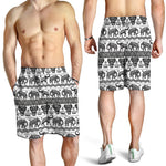 White And Black Indian Elephant Print Men's Shorts