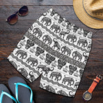 White And Black Indian Elephant Print Men's Shorts
