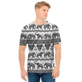 White And Black Indian Elephant Print Men's T-Shirt