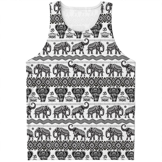 White And Black Indian Elephant Print Men's Tank Top
