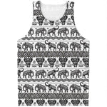White And Black Indian Elephant Print Men's Tank Top