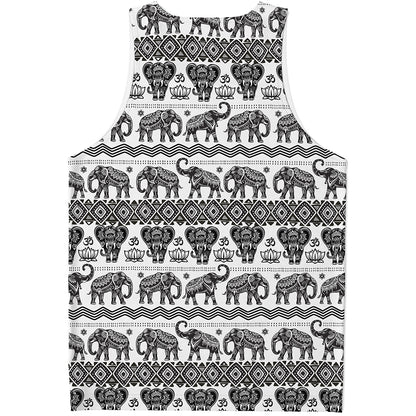 White And Black Indian Elephant Print Men's Tank Top