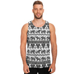 White And Black Indian Elephant Print Men's Tank Top