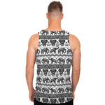 White And Black Indian Elephant Print Men's Tank Top