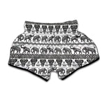 White And Black Indian Elephant Print Muay Thai Boxing Shorts