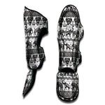 White And Black Indian Elephant Print Muay Thai Shin Guard