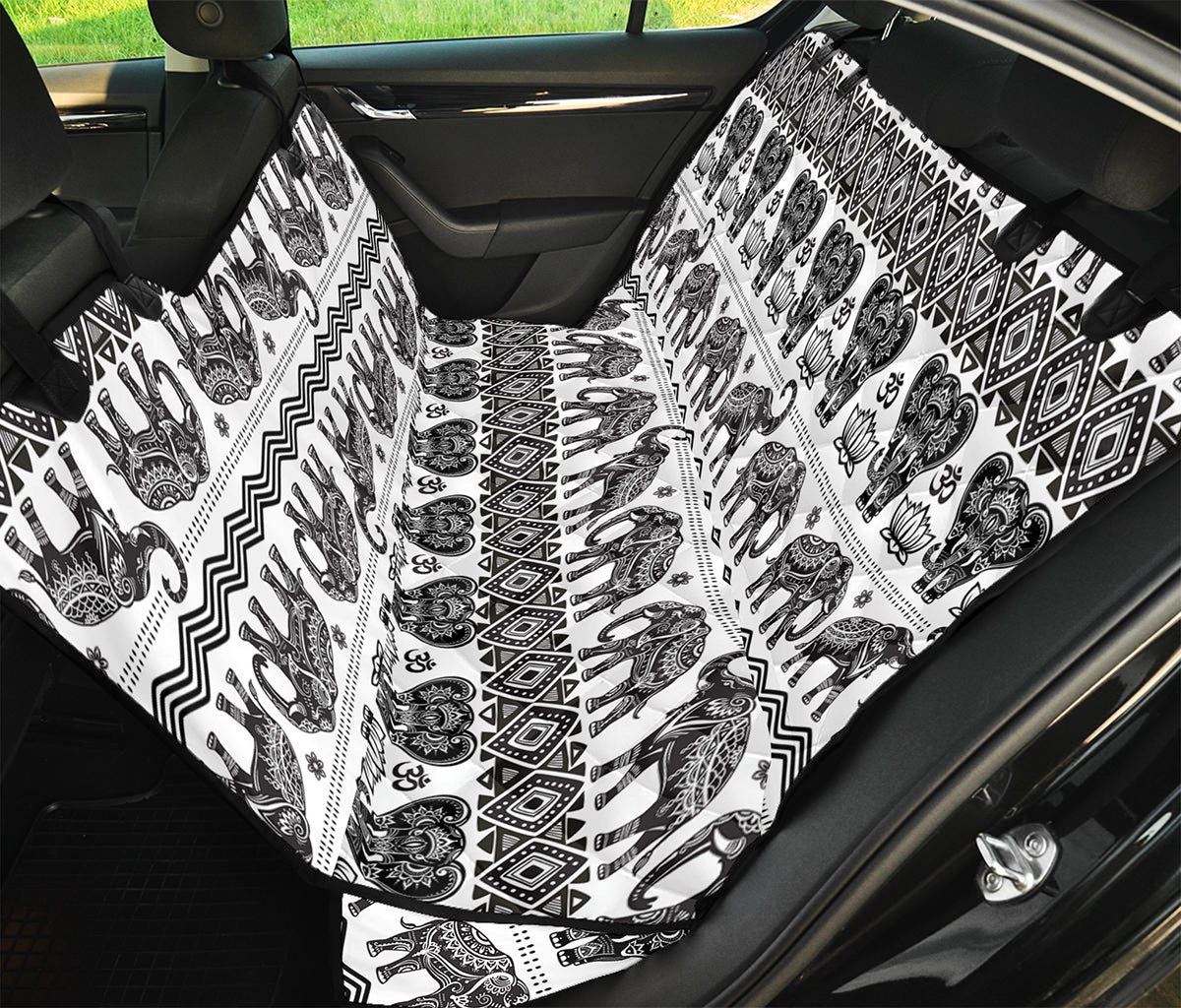 White And Black Indian Elephant Print Pet Car Back Seat Cover