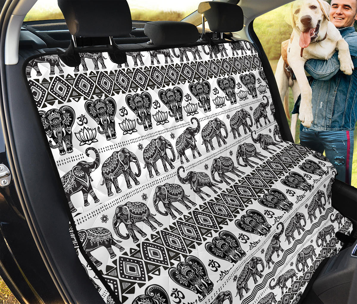 White And Black Indian Elephant Print Pet Car Back Seat Cover