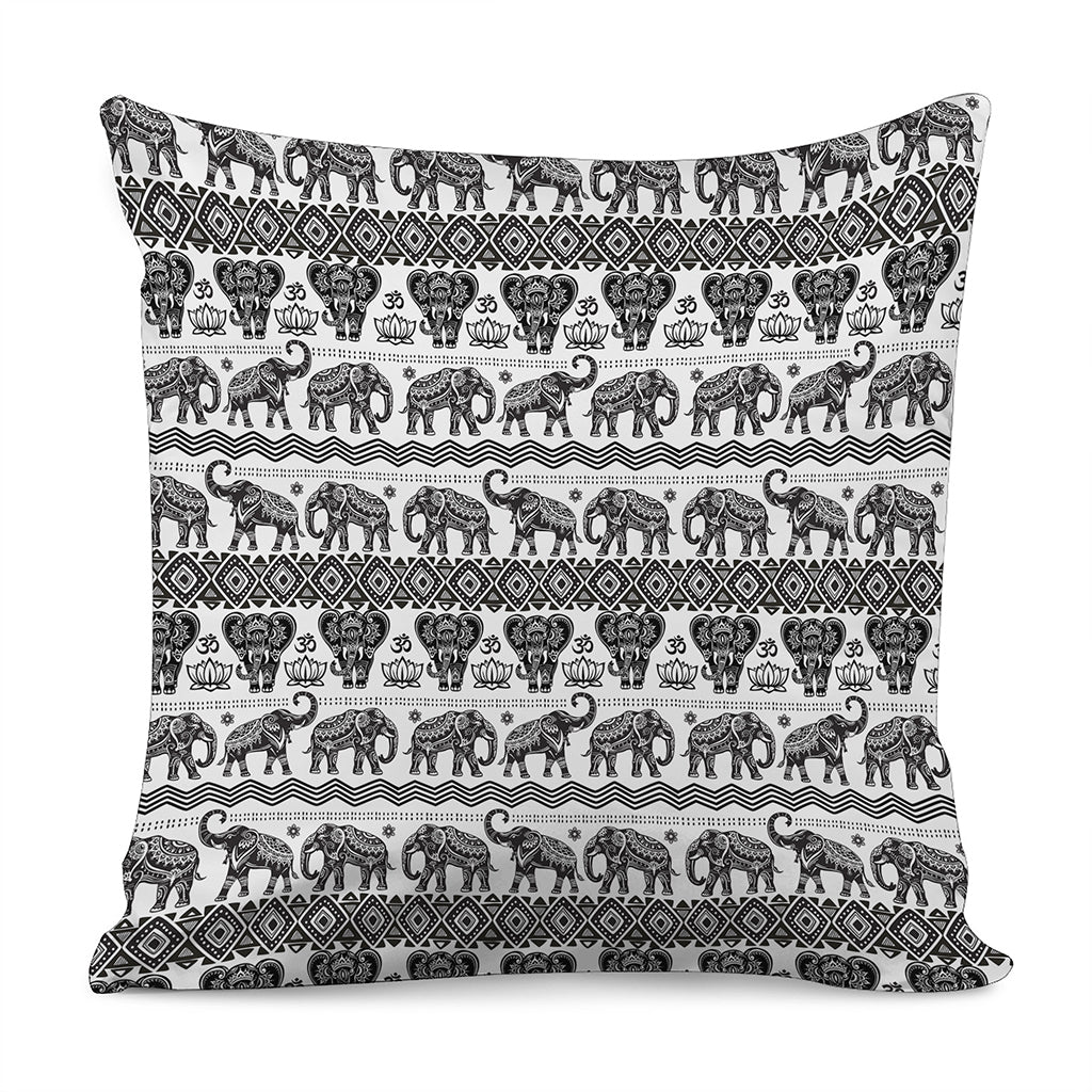 White And Black Indian Elephant Print Pillow Cover