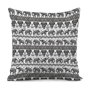 White And Black Indian Elephant Print Pillow Cover