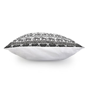 White And Black Indian Elephant Print Pillow Cover