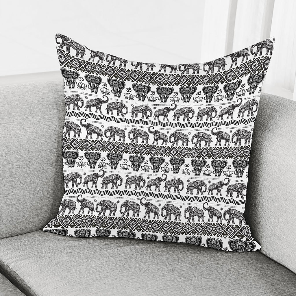 White And Black Indian Elephant Print Pillow Cover