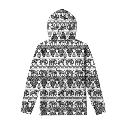 White And Black Indian Elephant Print Pullover Hoodie