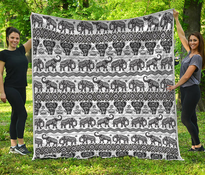 White And Black Indian Elephant Print Quilt