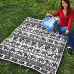 White And Black Indian Elephant Print Quilt