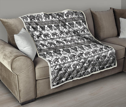 White And Black Indian Elephant Print Quilt