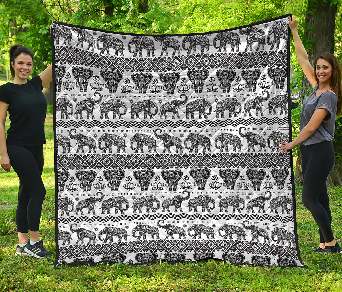 White And Black Indian Elephant Print Quilt