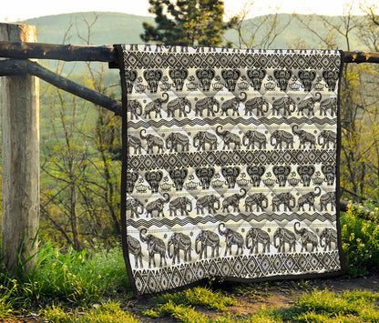 White And Black Indian Elephant Print Quilt