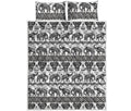 White And Black Indian Elephant Print Quilt Bed Set