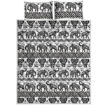White And Black Indian Elephant Print Quilt Bed Set