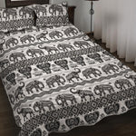 White And Black Indian Elephant Print Quilt Bed Set