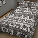White And Black Indian Elephant Print Quilt Bed Set