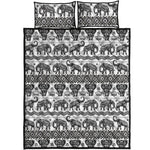 White And Black Indian Elephant Print Quilt Bed Set